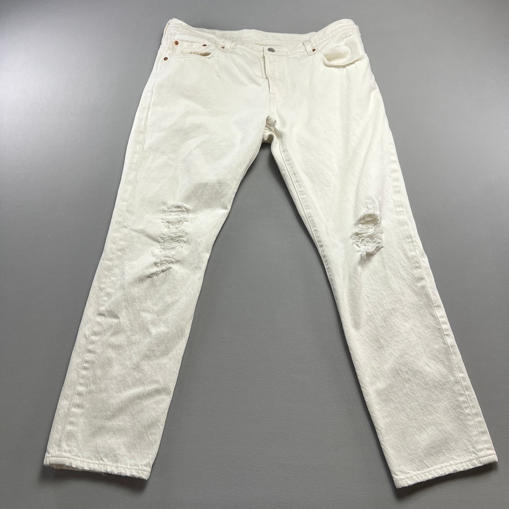 Levis 501 CT Jeans Women 32x34 White Denim Cotton Mid Rise Distressed Light Wash